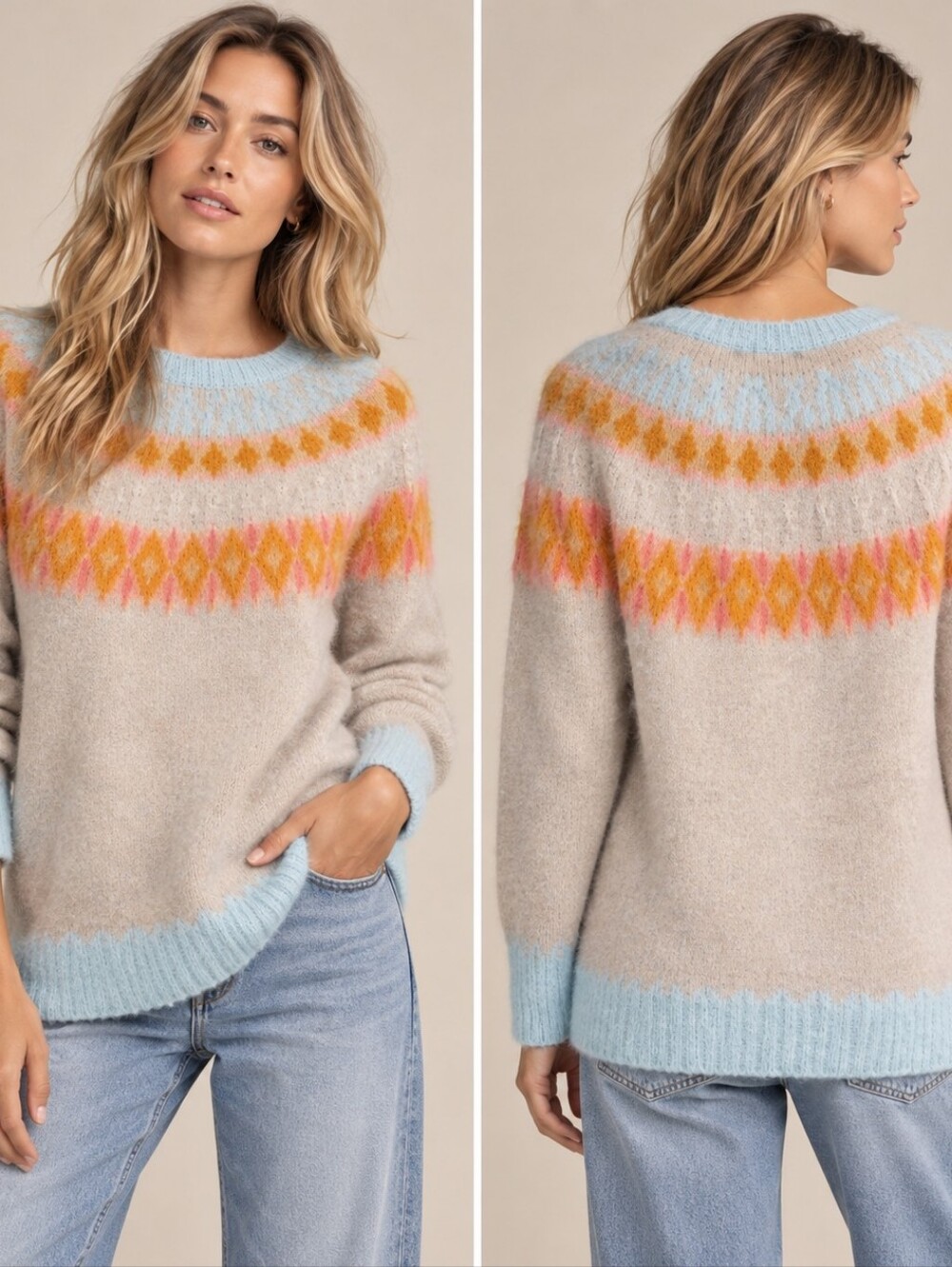 SLEEPING ON SNOW Anthro Eyelash Fair Isle Alpaca Wool Blend Tunic Sweater